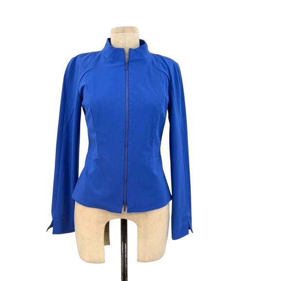 Lafayette 148 New York‎ Blazer Jacket Zip Front Cotton Blend Blue Size 2 - Picture 1 of 11